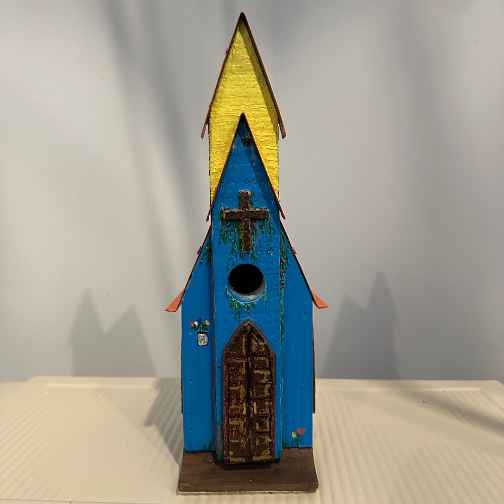 Colorful Decorative Church Birdhouse – Hand-Painted, 12" Tall